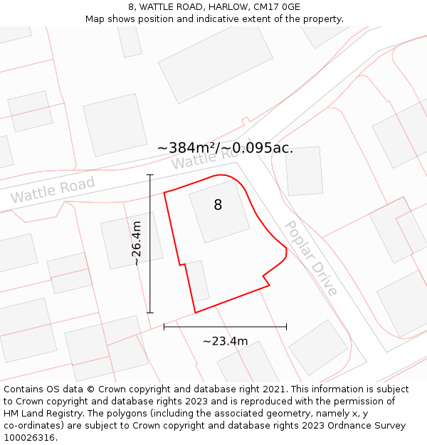 8, WATTLE ROAD, HARLOW, CM17 0GE: Plot and title map