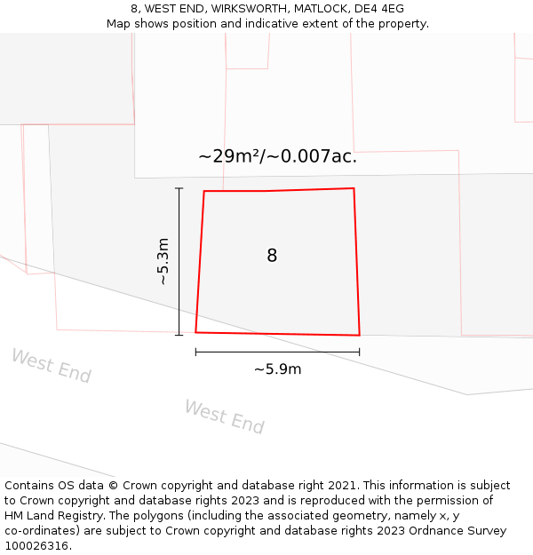 8, WEST END, WIRKSWORTH, MATLOCK, DE4 4EG: Plot and title map