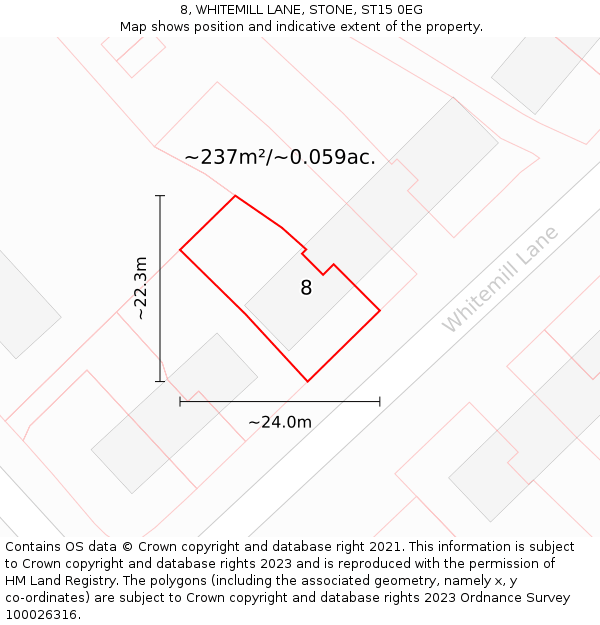 8, WHITEMILL LANE, STONE, ST15 0EG: Plot and title map