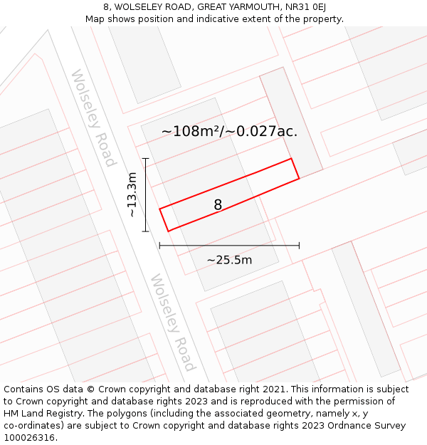 8, WOLSELEY ROAD, GREAT YARMOUTH, NR31 0EJ: Plot and title map