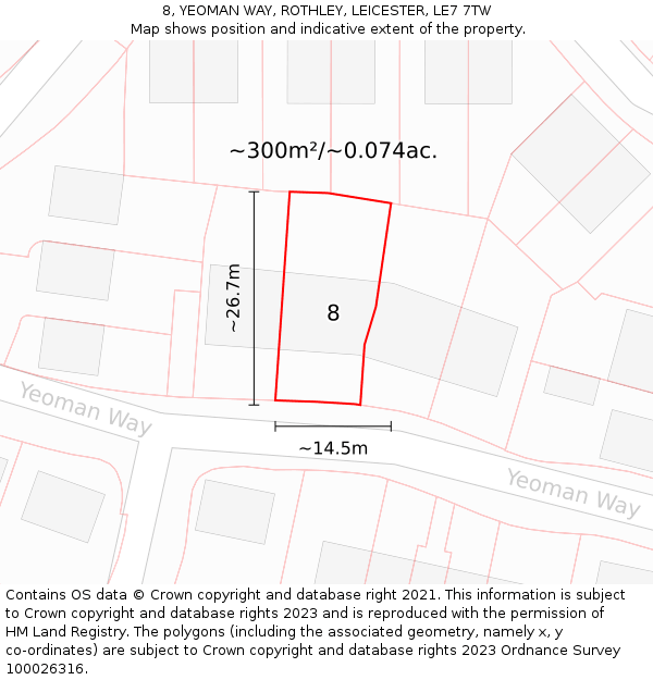 8, YEOMAN WAY, ROTHLEY, LEICESTER, LE7 7TW: Plot and title map