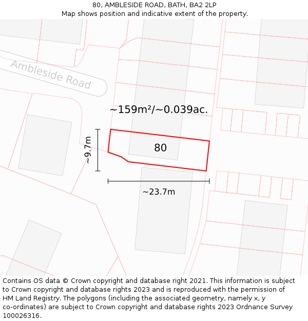 80, AMBLESIDE ROAD, BATH, BA2 2LP: Plot and title map