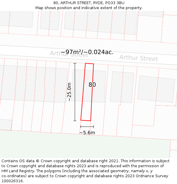 80, ARTHUR STREET, RYDE, PO33 3BU: Plot and title map