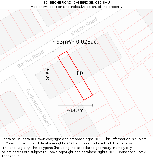 80, BECHE ROAD, CAMBRIDGE, CB5 8HU: Plot and title map