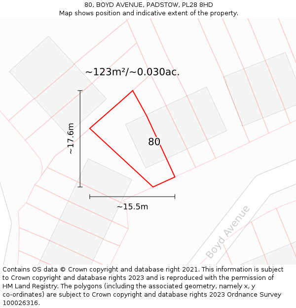80, BOYD AVENUE, PADSTOW, PL28 8HD: Plot and title map