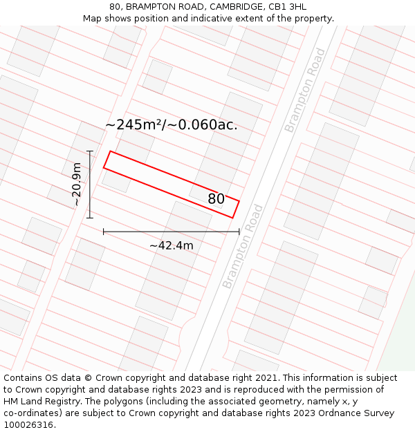 80, BRAMPTON ROAD, CAMBRIDGE, CB1 3HL: Plot and title map