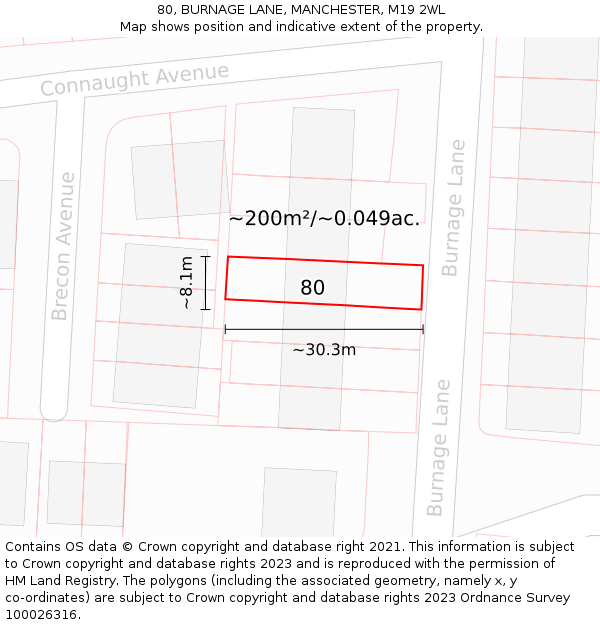 80, BURNAGE LANE, MANCHESTER, M19 2WL: Plot and title map