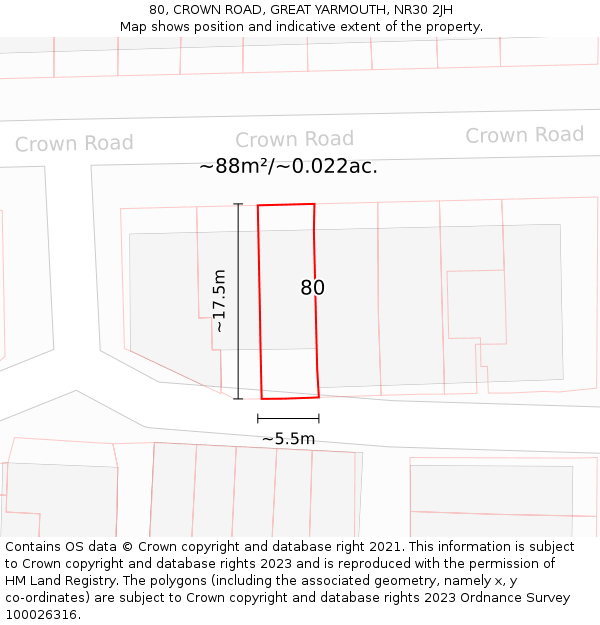 80, CROWN ROAD, GREAT YARMOUTH, NR30 2JH: Plot and title map