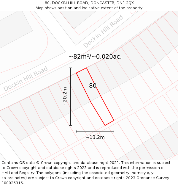 80, DOCKIN HILL ROAD, DONCASTER, DN1 2QX: Plot and title map