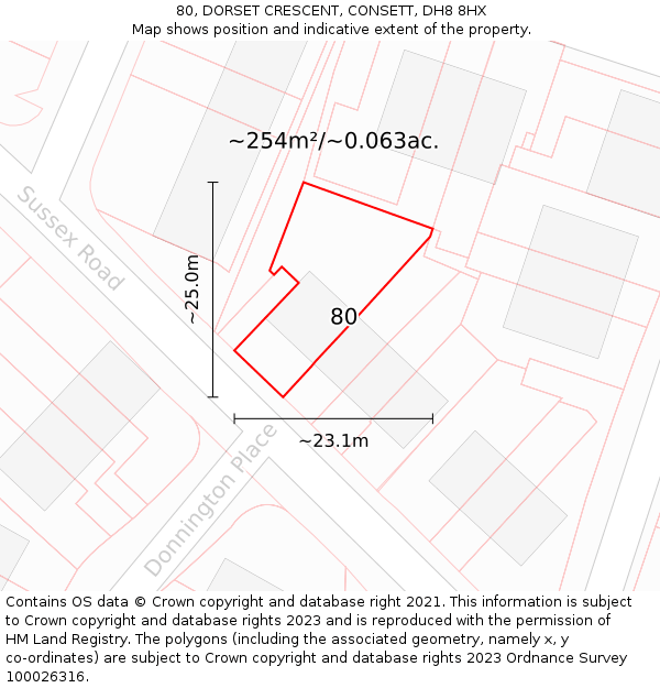 80, DORSET CRESCENT, CONSETT, DH8 8HX: Plot and title map