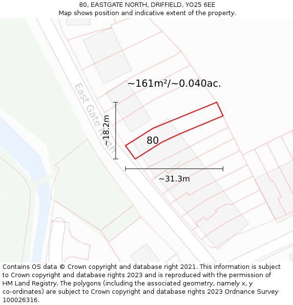 80, EASTGATE NORTH, DRIFFIELD, YO25 6EE: Plot and title map