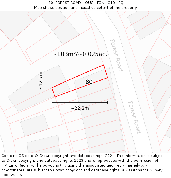 80, FOREST ROAD, LOUGHTON, IG10 1EQ: Plot and title map