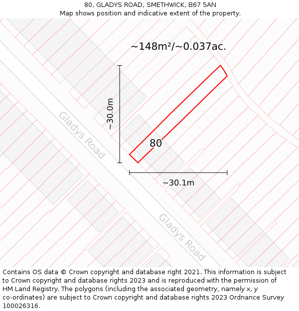 80, GLADYS ROAD, SMETHWICK, B67 5AN: Plot and title map