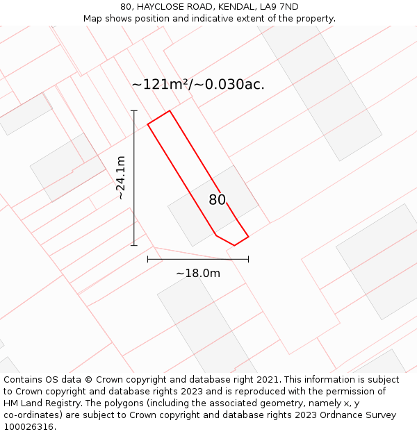 80, HAYCLOSE ROAD, KENDAL, LA9 7ND: Plot and title map