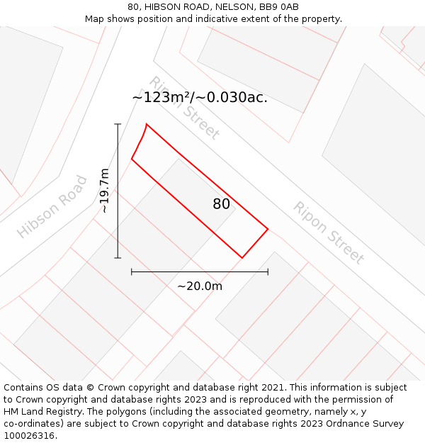 80, HIBSON ROAD, NELSON, BB9 0AB: Plot and title map