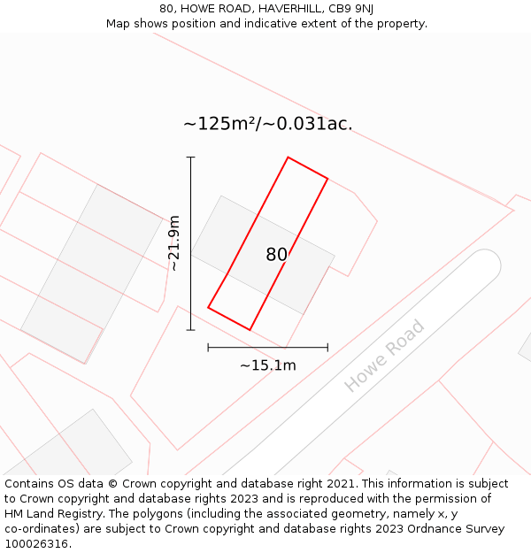 80, HOWE ROAD, HAVERHILL, CB9 9NJ: Plot and title map