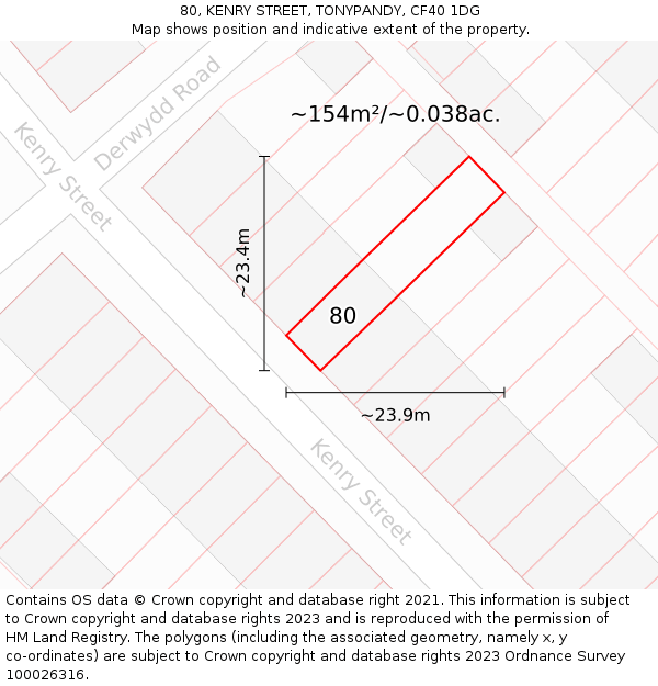 80, KENRY STREET, TONYPANDY, CF40 1DG: Plot and title map