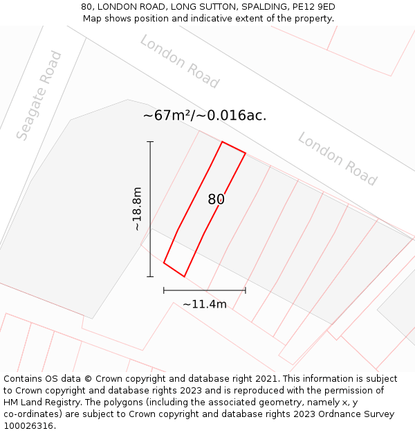 80, LONDON ROAD, LONG SUTTON, SPALDING, PE12 9ED: Plot and title map