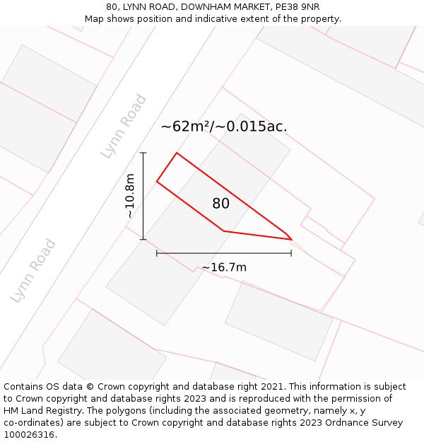 80, LYNN ROAD, DOWNHAM MARKET, PE38 9NR: Plot and title map