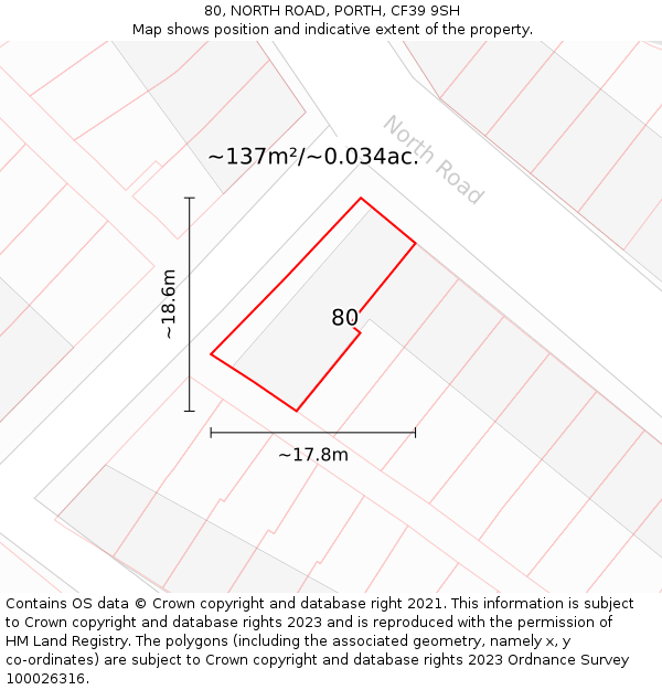 80, NORTH ROAD, PORTH, CF39 9SH: Plot and title map