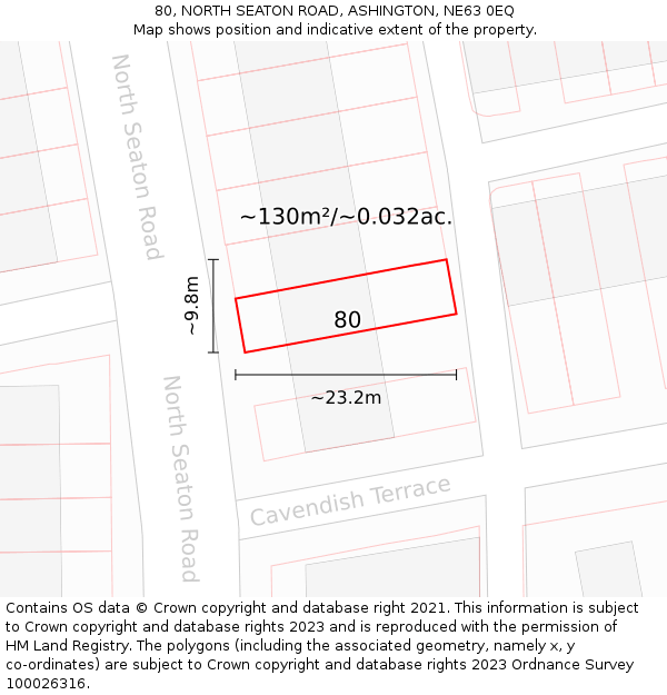80, NORTH SEATON ROAD, ASHINGTON, NE63 0EQ: Plot and title map