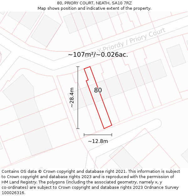 80, PRIORY COURT, NEATH, SA10 7RZ: Plot and title map
