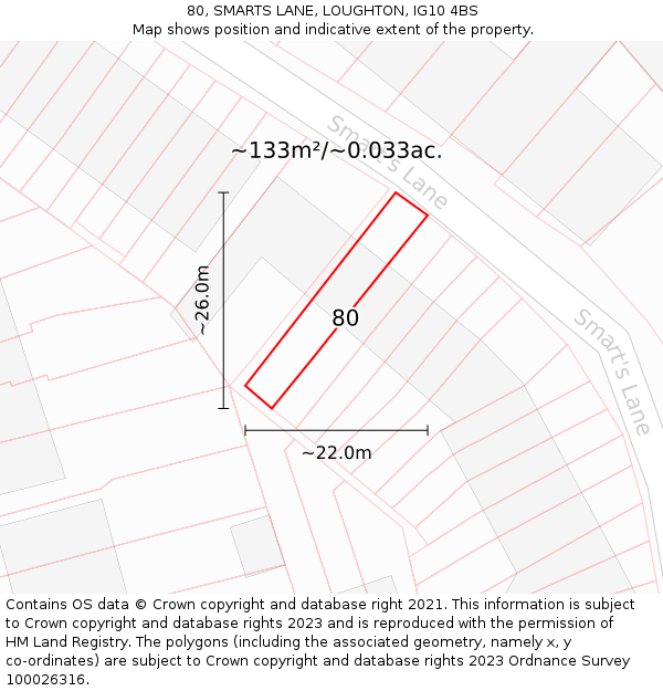80, SMARTS LANE, LOUGHTON, IG10 4BS: Plot and title map