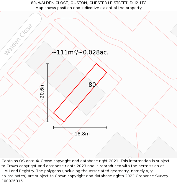80, WALDEN CLOSE, OUSTON, CHESTER LE STREET, DH2 1TG: Plot and title map