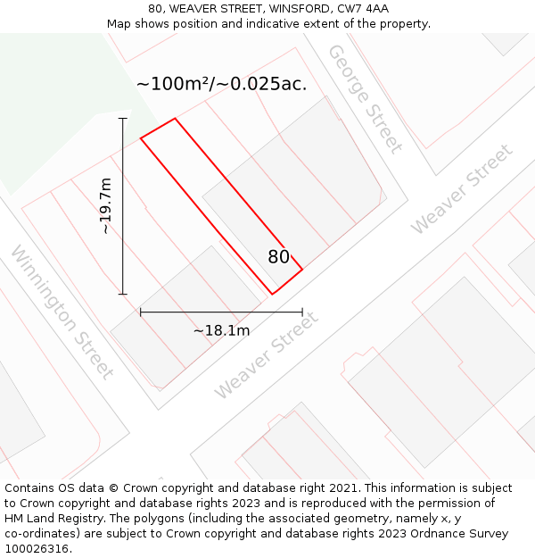 80, WEAVER STREET, WINSFORD, CW7 4AA: Plot and title map