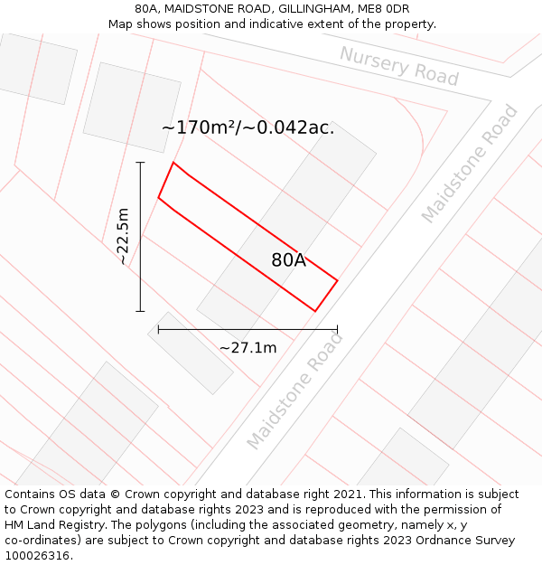 80A, MAIDSTONE ROAD, GILLINGHAM, ME8 0DR: Plot and title map