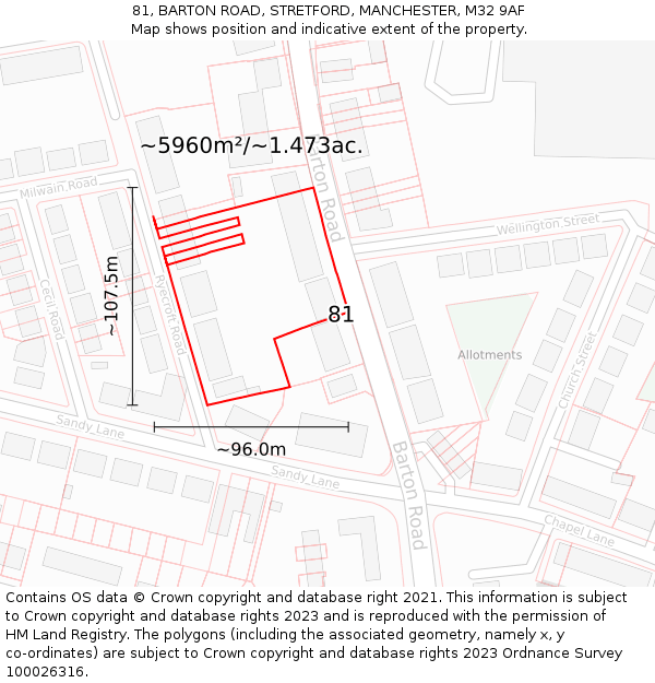 81, BARTON ROAD, STRETFORD, MANCHESTER, M32 9AF: Plot and title map