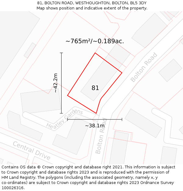 81, BOLTON ROAD, WESTHOUGHTON, BOLTON, BL5 3DY: Plot and title map