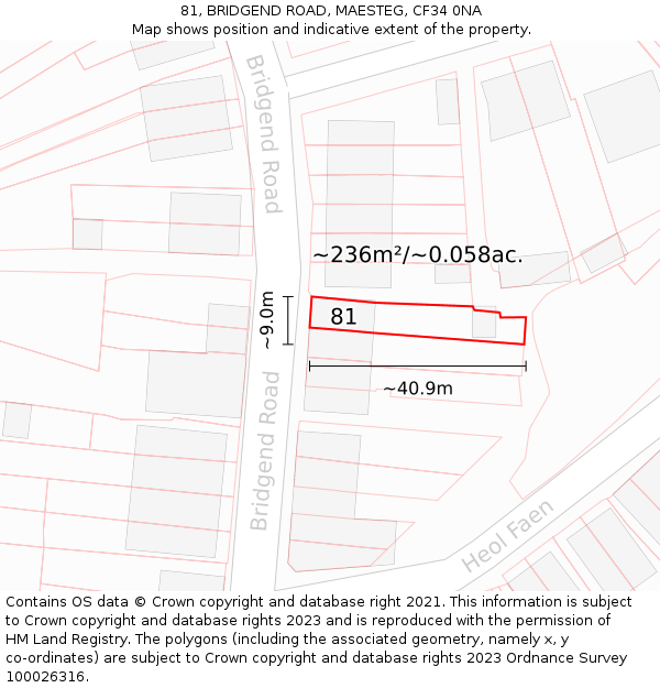 81, BRIDGEND ROAD, MAESTEG, CF34 0NA: Plot and title map