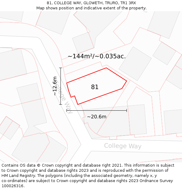 81, COLLEGE WAY, GLOWETH, TRURO, TR1 3RX: Plot and title map