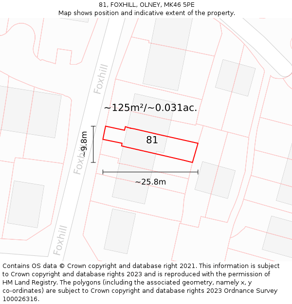 81, FOXHILL, OLNEY, MK46 5PE: Plot and title map
