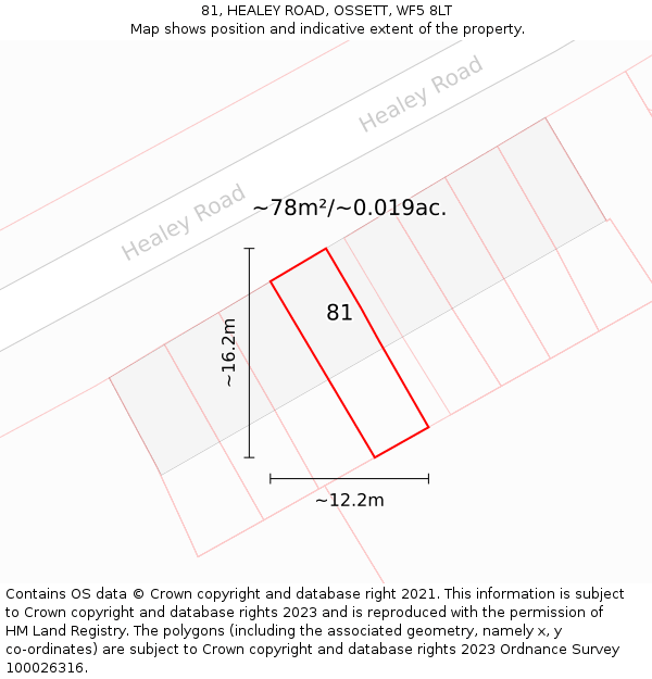 81, HEALEY ROAD, OSSETT, WF5 8LT: Plot and title map