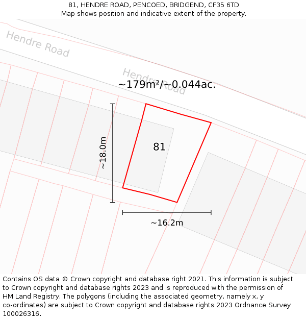 81, HENDRE ROAD, PENCOED, BRIDGEND, CF35 6TD: Plot and title map
