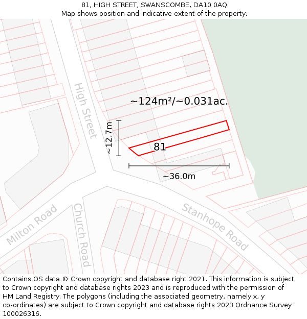 81, HIGH STREET, SWANSCOMBE, DA10 0AQ: Plot and title map