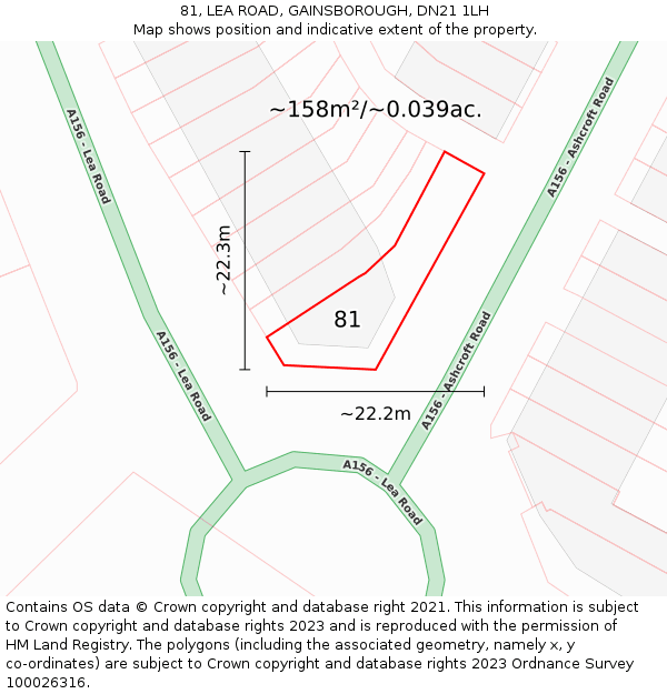 81, LEA ROAD, GAINSBOROUGH, DN21 1LH: Plot and title map