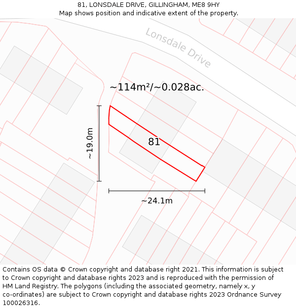 81, LONSDALE DRIVE, GILLINGHAM, ME8 9HY: Plot and title map