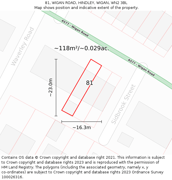 81, WIGAN ROAD, HINDLEY, WIGAN, WN2 3BL: Plot and title map