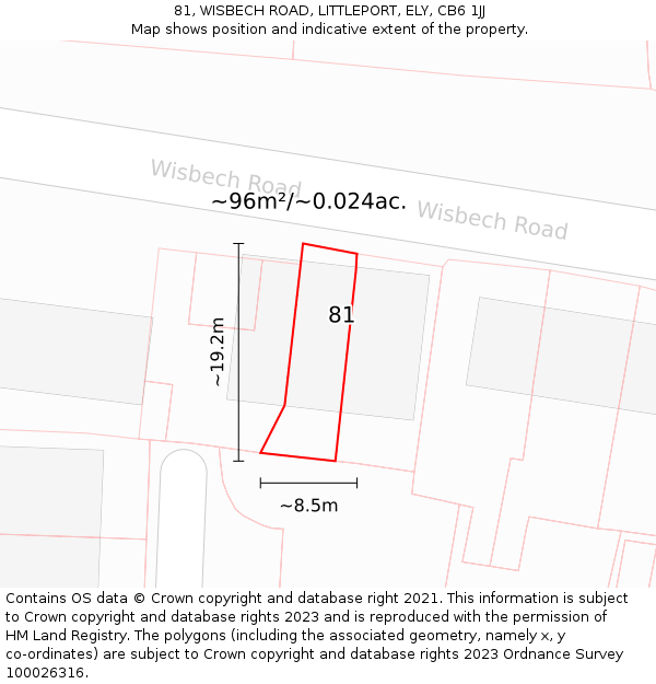 81, WISBECH ROAD, LITTLEPORT, ELY, CB6 1JJ: Plot and title map