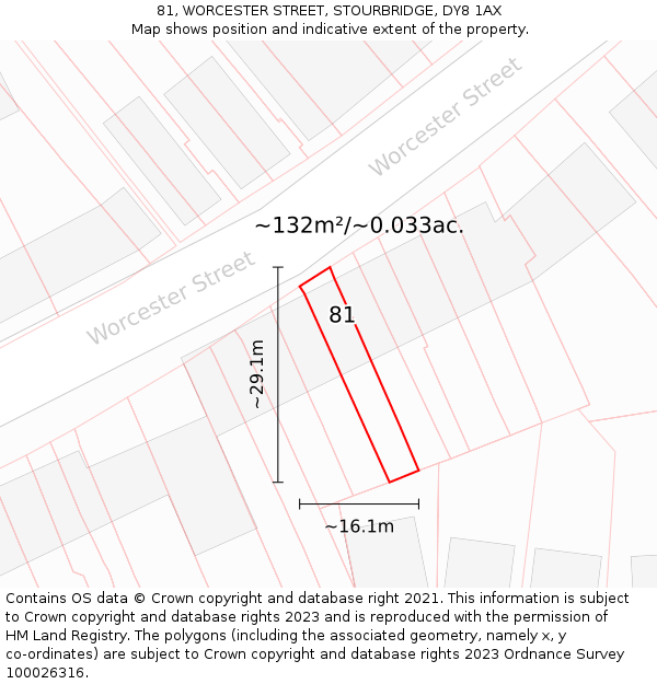 81, WORCESTER STREET, STOURBRIDGE, DY8 1AX: Plot and title map
