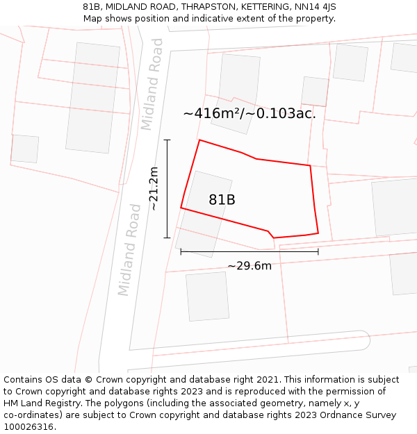 81B, MIDLAND ROAD, THRAPSTON, KETTERING, NN14 4JS: Plot and title map