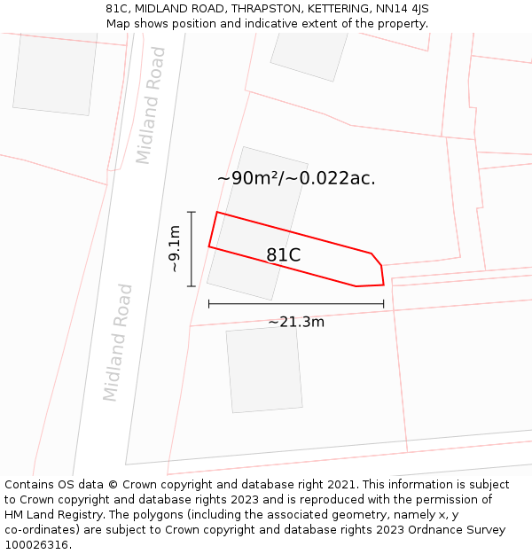 81C, MIDLAND ROAD, THRAPSTON, KETTERING, NN14 4JS: Plot and title map