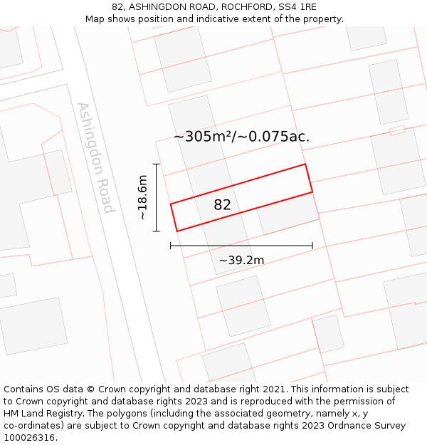 82, ASHINGDON ROAD, ROCHFORD, SS4 1RE: Plot and title map
