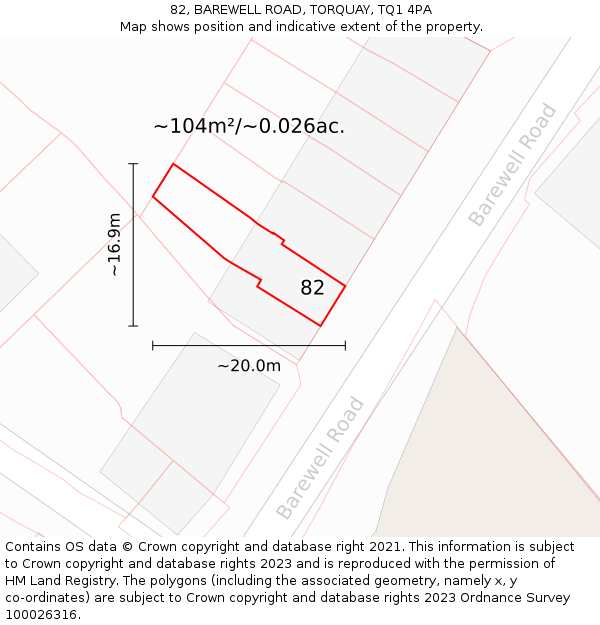 82, BAREWELL ROAD, TORQUAY, TQ1 4PA: Plot and title map