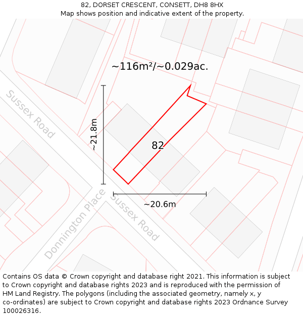 82, DORSET CRESCENT, CONSETT, DH8 8HX: Plot and title map