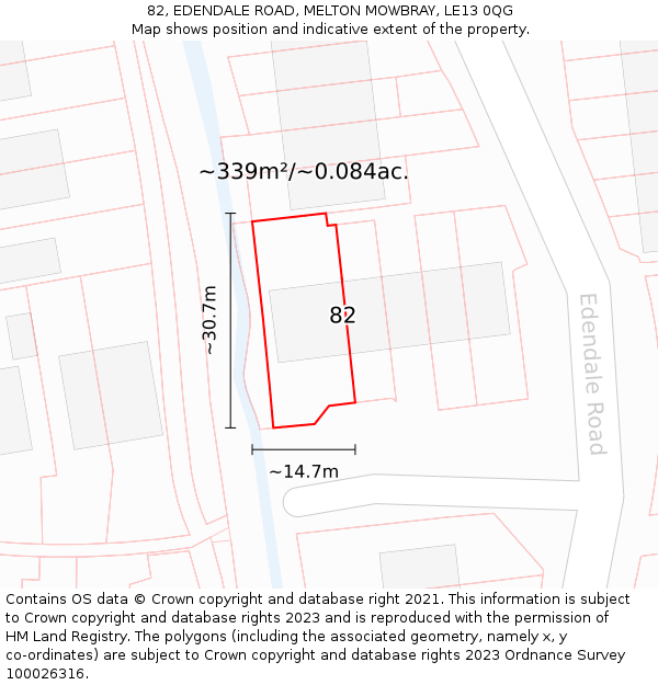82, EDENDALE ROAD, MELTON MOWBRAY, LE13 0QG: Plot and title map