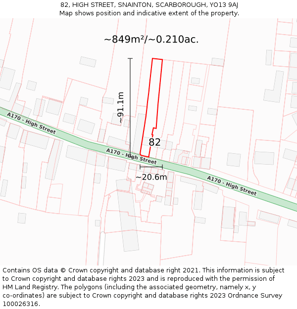 82, HIGH STREET, SNAINTON, SCARBOROUGH, YO13 9AJ: Plot and title map